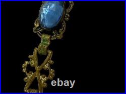 Antique Art Deco Czech Glass Necklace Blue Glass Multi Faceted Choker