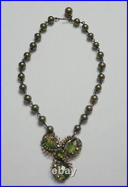 Antique Art Deco Czech Glass Ornate Hand Wired Faux Pearl Rhinestone Necklace