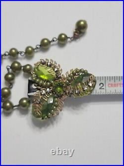 Antique Art Deco Czech Glass Ornate Hand Wired Faux Pearl Rhinestone Necklace