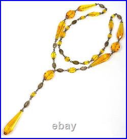 Antique Art Deco Czech Glass Y Necklace C. 1920