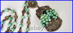 Antique Art Deco Czech Neiger Bros Glass Flower Grape Basket Necklace 1920s