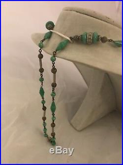 Antique Art Deco Czech Peking Glass Enamel Long Necklace Sautoir BEAUTY