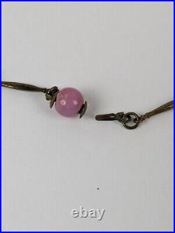 Antique Art Deco Czech Rose Pink Glass Enamel Neiger Bros Pendant Necklace 24