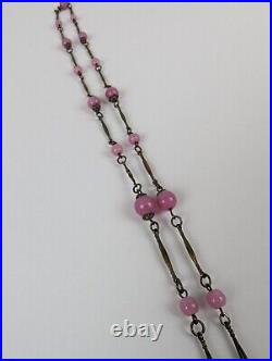 Antique Art Deco Czech Rose Pink Glass Enamel Neiger Bros Pendant Necklace 24