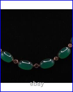 Antique Art Deco Czechoslovakia Chrysoprase Riviere Paste Glass Necklace