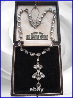 Antique Art Deco Diamond Paste Clear Crystal Riviere Drop Choker Necklace Bridal