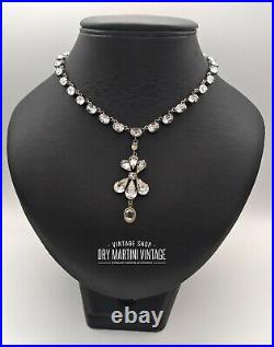 Antique Art Deco Diamond Paste Clear Crystal Riviere Drop Choker Necklace Bridal