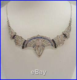 Antique Art Deco Diamond & Sapphire Necklace Platinum & 18ct Gold Length 17in