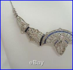 Antique Art Deco Diamond & Sapphire Necklace Platinum & 18ct Gold Length 17in