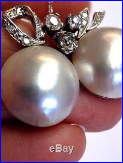 Antique Art Deco Double Mabe Pearl Mine Cut Diamond White Gold Pendant Necklace