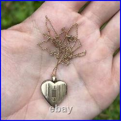 Antique Art Deco Engraved Heart Locket 14k Chain Necklace 18