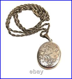 Antique Art Deco Era Etched Sterling Silver Locket Necklace