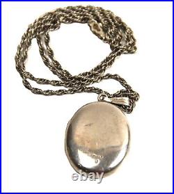 Antique Art Deco Era Etched Sterling Silver Locket Necklace