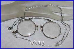 Antique Art Deco Era Sterling Lorgnette Opera Glasses on Chain Necklace with Case