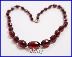 Antique Art Deco Faceted Cherry Amber Bakelite Bead Necklace