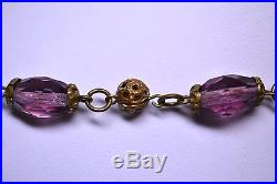 Antique Art Deco Faceted Purple Czech Glass 16 Necklace With Filigree Beads