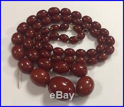 Antique Art Deco Faturan Cherry Amber Bakelite Bead Necklace, 86 g