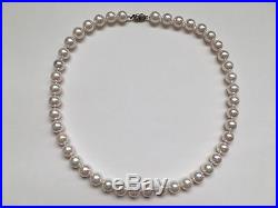 Antique Art Deco Fine 14K WG Diamond Clasp Akoya 9.5-10mm Pearl Necklace 18