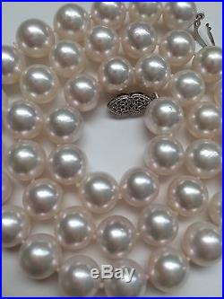 Antique Art Deco Fine 14K WG Diamond Clasp Akoya 9.5-10mm Pearl Necklace 18