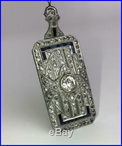 Antique Art Deco Flapper Faux-Diamond Rhinestone Rhodium-plated Pendant Necklace
