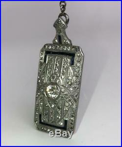 Antique Art Deco Flapper Faux-Diamond Rhinestone Rhodium-plated Pendant Necklace