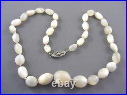 Antique Art Deco Genuine MOP Mother Pearl Hand Knotted Necklace Graduated Beads