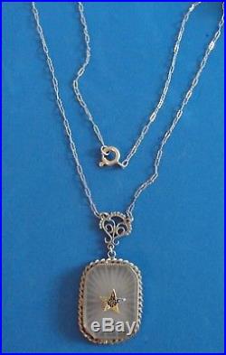 Antique Art Deco Germany Filigree Sterling Silver Camphor Glass Pendant Necklace