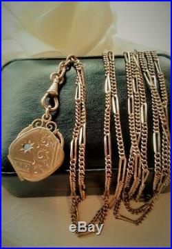 Antique Art Deco Gold Gf Opal Starburst Locket Muff / Watch Chain Necklace