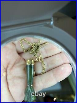 Antique Art Deco Gold Hand Carved Jade 1.75 Mano Figa Hand Pendant