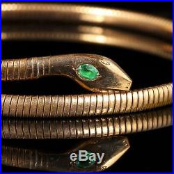 Antique Art Deco Gold Snake Necklace Green Glass Circa 1930
