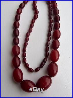 Antique Art Deco Graduated Cherry Amber Bakelite Bead Necklace