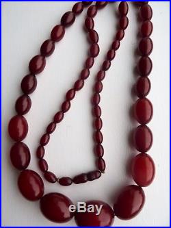 Antique Art Deco Graduated Cherry Amber Bakelite Bead Necklace