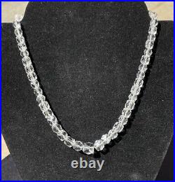 Antique Art Deco Graduated Cut Genuine Rock Crystal Necklace With Sterling Clasp