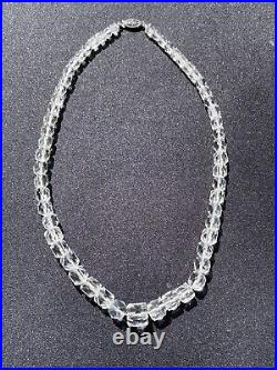 Antique Art Deco Graduated Cut Genuine Rock Crystal Necklace With Sterling Clasp