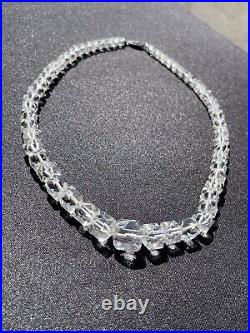 Antique Art Deco Graduated Cut Genuine Rock Crystal Necklace With Sterling Clasp