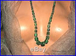 Antique Art Deco Green Satin Roses Signed Czech Art Glass Barrel Shape Necklace