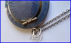 Antique Art Deco Guilloche Silver Pocket Mirror Compact Pendant Locket Necklace