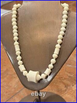 Antique Art Deco Hand Carved Cream Bead Choker 20 Necklace Unique Euc