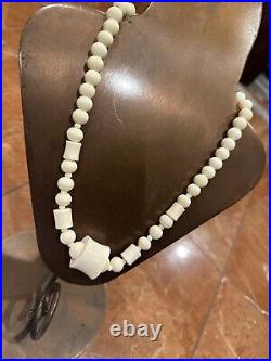 Antique Art Deco Hand Carved Cream Bead Choker 20 Necklace Unique Euc