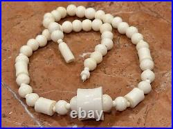 Antique Art Deco Hand Carved Cream Bead Choker 20 Necklace Unique Euc