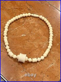 Antique Art Deco Hand Carved Cream Bead Choker 20 Necklace Unique Euc