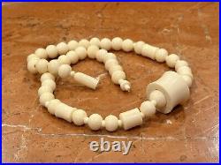 Antique Art Deco Hand Carved Cream Bead Choker 20 Necklace Unique Euc