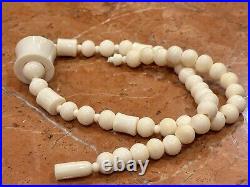 Antique Art Deco Hand Carved Cream Bead Choker 20 Necklace Unique Euc