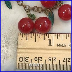 Antique Art Deco Hanging Red Cherry Plastic Bakelite 1930's Necklace