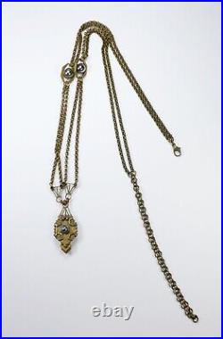 Antique Art Deco Hematite Lariat Brass Garnet Onyx necklace