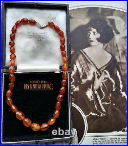 Antique Art Deco Honey Cognac Baltic Amber Oval Beads Choker Necklace Gift