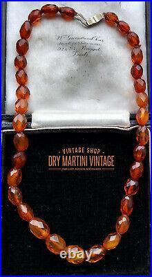 Antique Art Deco Honey Cognac Baltic Amber Oval Beads Choker Necklace Gift