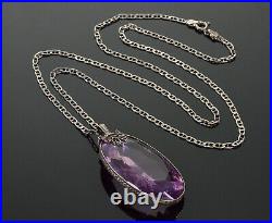 Antique Art Deco Italy Sterling Amethyst Glass Necklace C. 1920