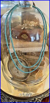 Antique Art Deco Long Natural Turquoise Bead Necklace 14k GF Clasp 48 Flapper