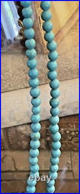 Antique Art Deco Long Natural Turquoise Bead Necklace 14k GF Clasp 48 Flapper